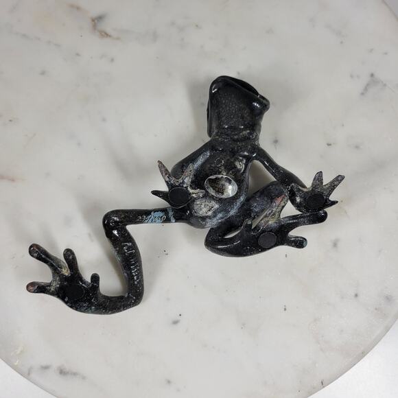 VTG  Kittys Critters Frog Sculpture Green Blue Enameled Metal Cantrell USA - Picture 9 of 16